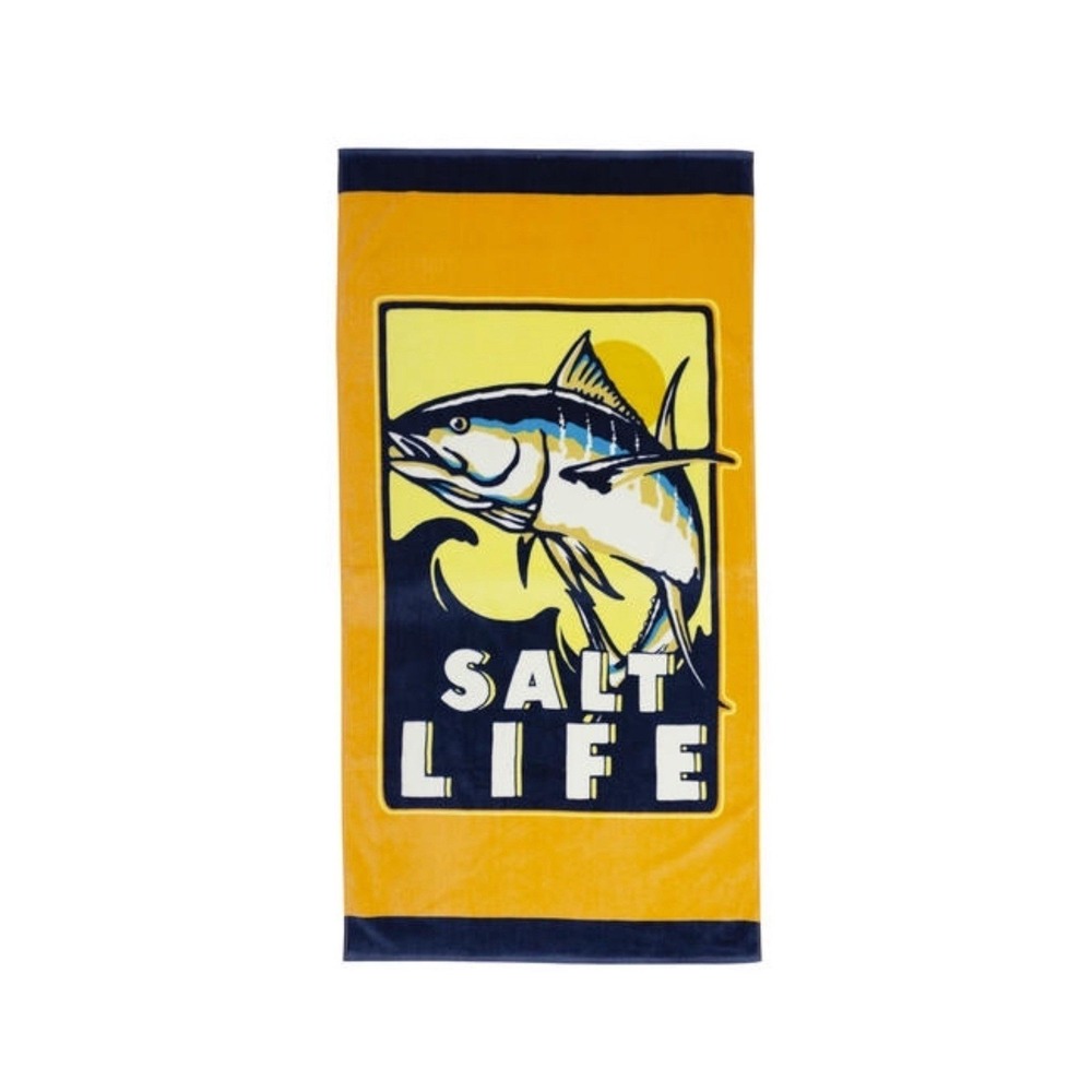 Salt Life Tuna Fish Beach Towel Yellow Orange Navy Blue SLBG058 New with Tags